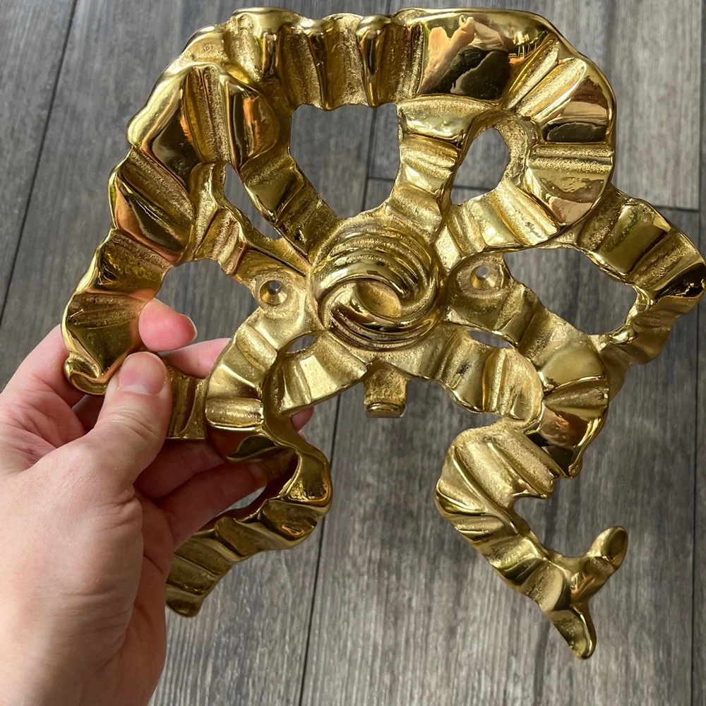Vintage The Bombay Company Solid Brass Ribbon Bow Wall Hook Hanger